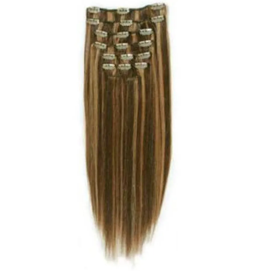 Hair Extensions Etusivu|Clip-On - 40cm-40 cm Clip-On hiustenpidennykset, keskiruskea/ tummanvaalea mix #4/27