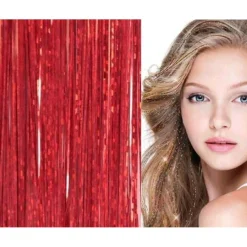 FashionGirl Etusivu|Glitter Extensions-Bling Hopea glitter hiustenpidennykset 100 kpl glitter hiuslankoja 80 cm - Punainen