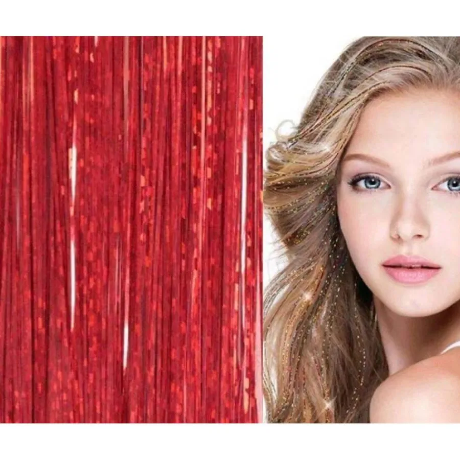 FashionGirl Etusivu|Glitter Extensions-Bling Hopea glitter hiustenpidennykset 100 kpl glitter hiuslankoja 80 cm - Punainen