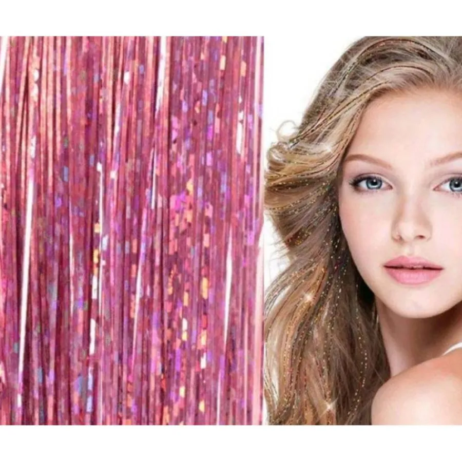 FashionGirl Etusivu|Glitter Extensions-Bling Hopea glitter hiustenpidennykset 100 kpl glitter hiuslankoja 80 cm - Vaaleanpunainen