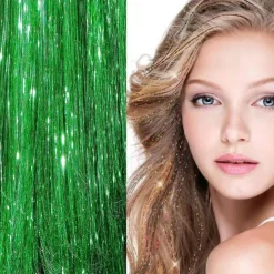 FashionGirl Etusivu|Glitter Extensions-Bling Hopea glitter hiustenpidennykset 100 kpl glitter hiuslankoja 80 cm - Vihreä