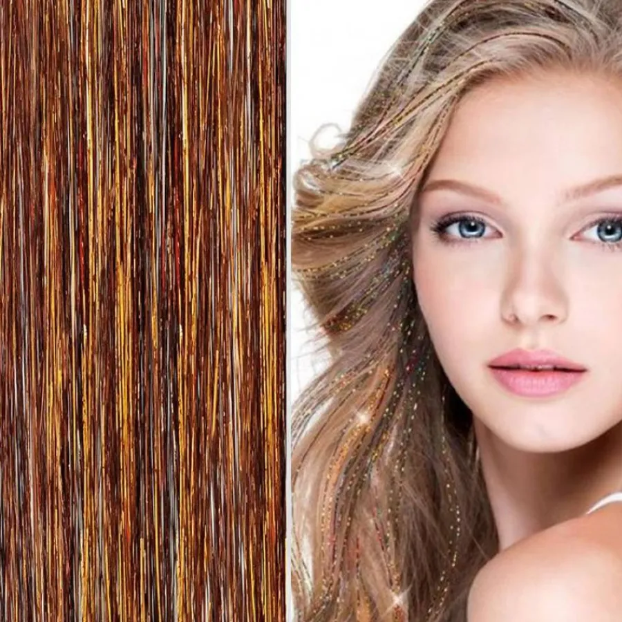 FashionGirl Etusivu|Glitter Extensions-Bling Hopea glitter hiustenpidennykset 100 kpl glitter hiuslankoja 80 cm - Kahvin / mokka värinen
