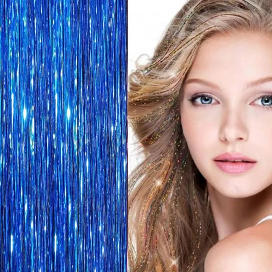 FashionGirl Etusivu|Glitter Extensions-Bling Hopea glitter hiustenpidennykset 100 kpl glitter hiuslankoja 80 cm - Sininen