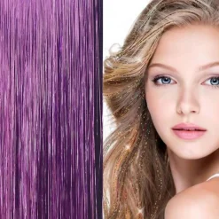 FashionGirl Etusivu|Glitter Extensions-Bling Hopea glitter hiustenpidennykset 100 kpl glitter hiuslankoja 80 cm - Violetti