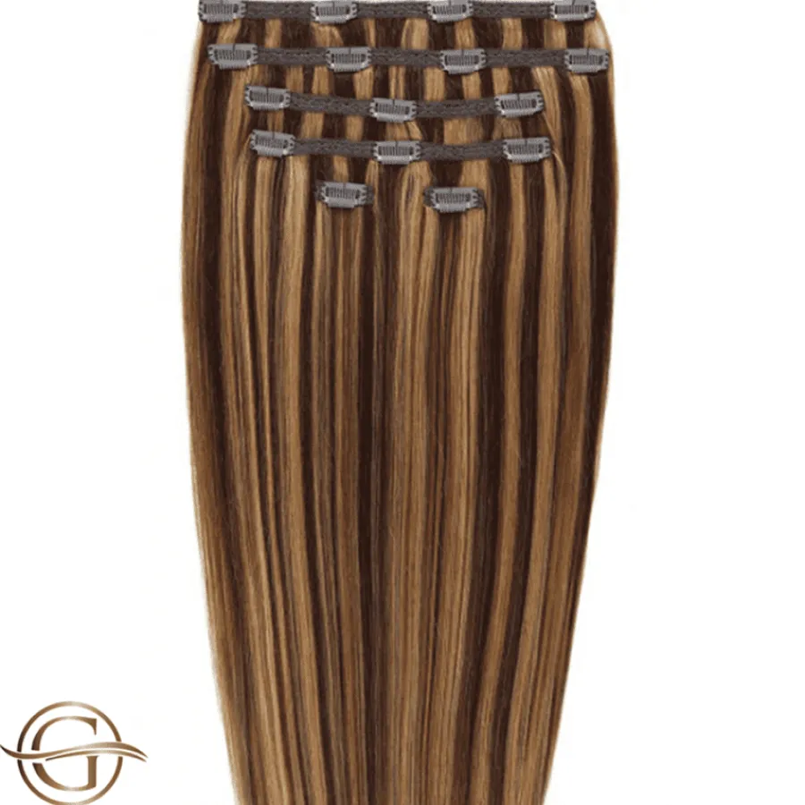 FashionGirl Etusivu|Synteettiset Hiukset-Clip on hair extensions #4/27 Brown/Blonde Mix - 7 pieces - 60 cm | Gold24