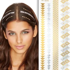 FashionGirl24 Etusivu|Glam Flash Tatuoinnit-Flash Hair Tattoo - Hiustatuointi Kultainen ja Hopea, HT205