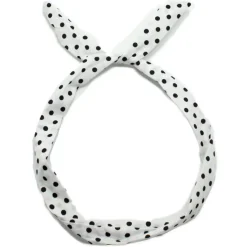 Misc Etusivu|Head Wraps-Joustava Hiuspanta Teräslangasta - Valkoinen mustalla Polkka Kuviolla