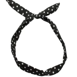 Misc Etusivu|Head Wraps-Joustava Hiuspanta Teräslangasta - Musta Valkoisella Polkka Kuviolla