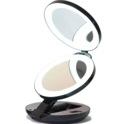 UNIQ Etusivu|Sale-Kompakti kaksiosainen matkapeili LED valolla ja 10 x suurennuksella  - Musta