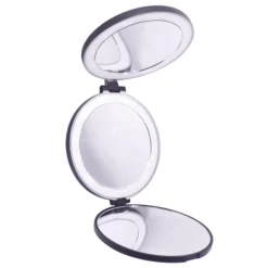 UNIQ Etusivu|Meikkipeili Valolla-Pienikokoinen, kaksipuolinen matkapeili LED-valolla (5x ja 10x suurennus) - musta