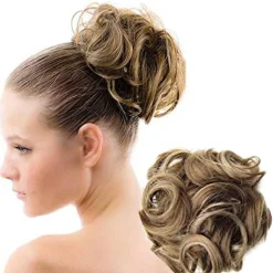 New Products Etusivu|Hiusvalkit Ja Donitsit-Ruskea Hiuslenkki jossa kihara hiuslisäke - Tumma Blondi Mix