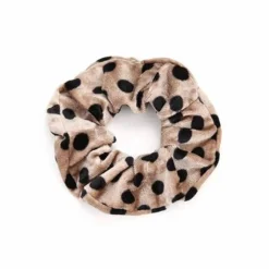 FashionGirl24 Etusivu|Hiusdonitsit-Scrunchie hårelastic- beige mustalla pisteillä