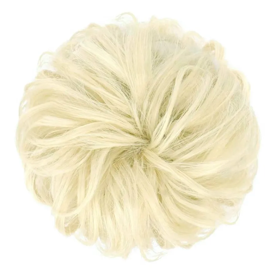 FashionGirl Etusivu|Hiusvalkit Ja Donitsit-Sotkuinen pulla hiustenlasku rypistyneillä keinotekoisilla hiuksilla - 88 Bleach Blond