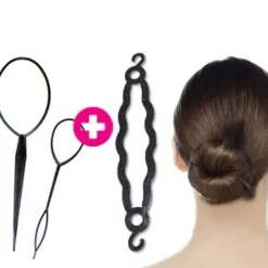 Hair Accessories Etusivu|Hiusvalkit Ja Donitsit-Topsy tail -hiustenpujottaja+Magic Bun+kampa, musta